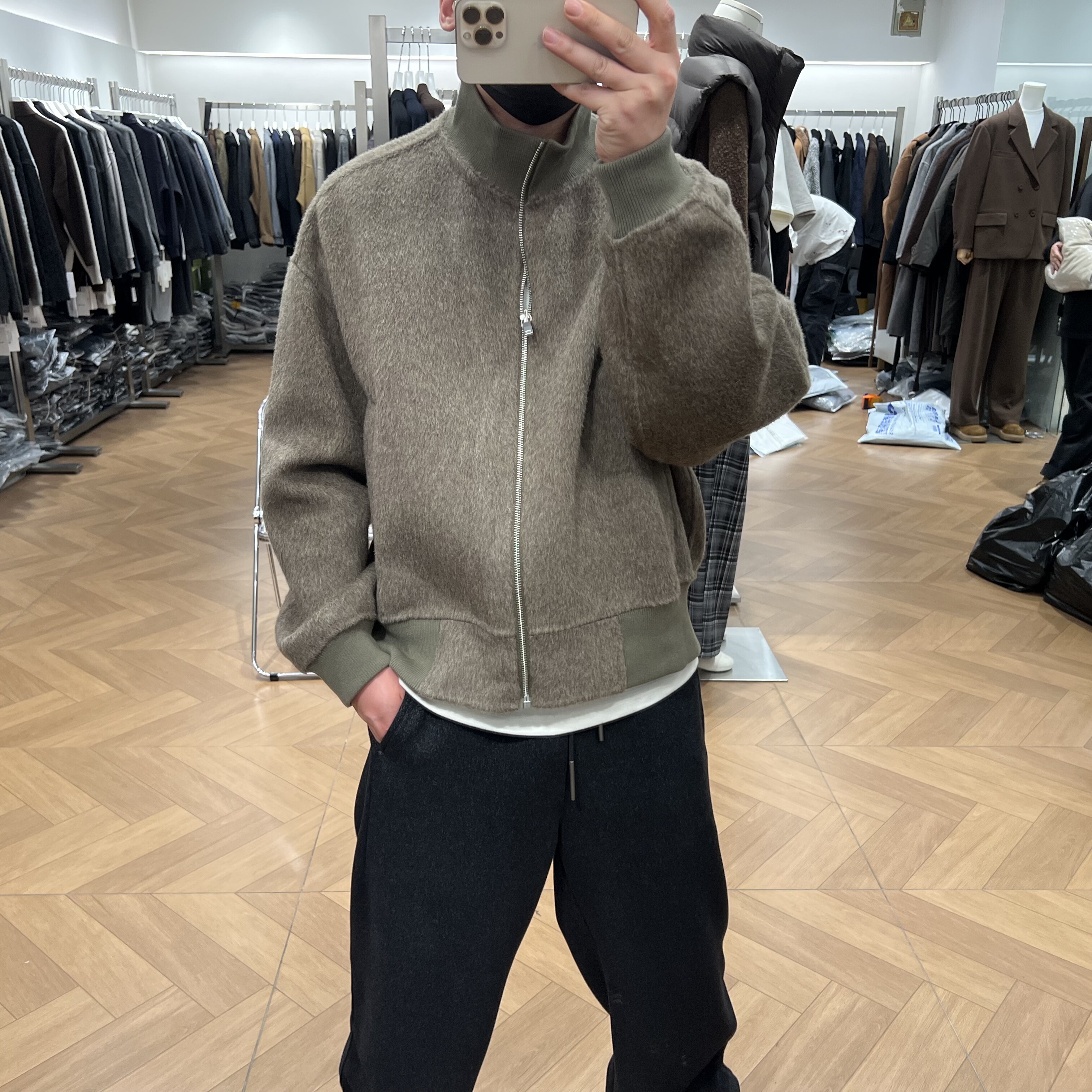 YIJUE秋冬轻奢高级感拼接立领双面羊毛呢大衣男美式宽松夹克外套