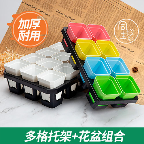 多肉绿植小方盆托架组合7cm塑料
