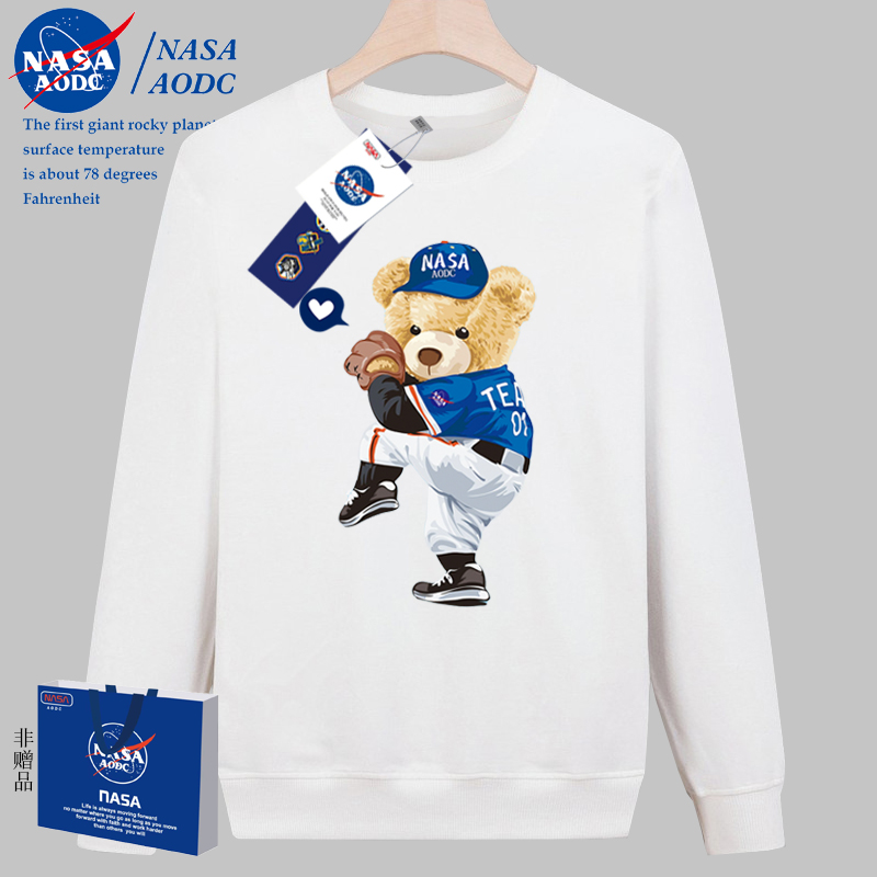 2024+NASA AODC同款小熊纯棉卫衣男士宽松大码套头情侣时尚打底衫