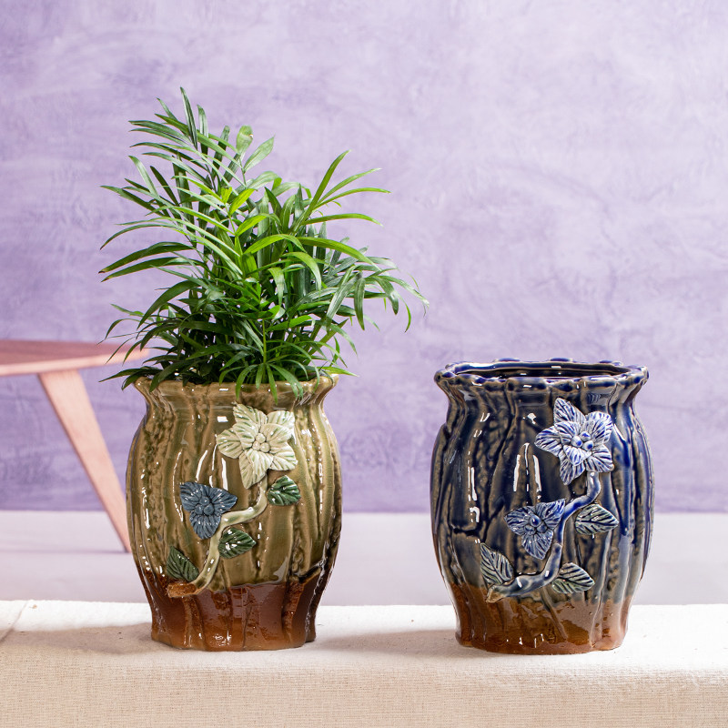 陶瓷粗陶透气大口径号高桩创意多肉植物多肉花盆复古厂家包邮特价