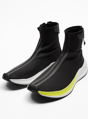 欧美平底男鞋柔软透气百搭休闲黑色科技面料运动短靴 2102020 040