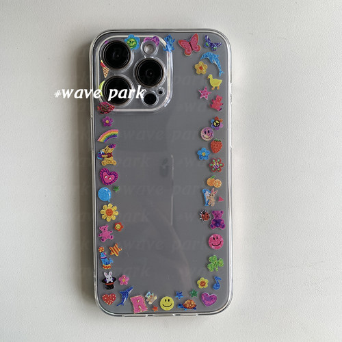 海浪公园【拍三免一】复古贴纸风小卡照片适用于iPhone15promax手机壳tpu透明软壳三星s24小米14pro