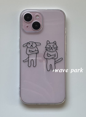 海浪公园【拍三免一】生气猫狗朋友适用于iPhone16promax手机壳tpu透明软壳三星s25至尊小米15pro华为p80pro