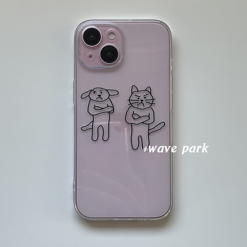 海浪公园【拍三免一】生气猫狗朋友适用于iPhone16promax手机壳tpu透明软壳三星s25至尊小米15pro华为p80pro
