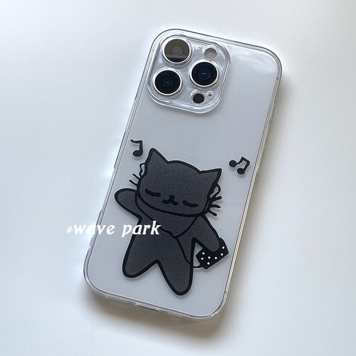 海浪公园【拍三免一】耳机灰色猫咪适用于iPhone16promax手机壳tpu透明软壳三星s25至尊小米15pro华为p80pro