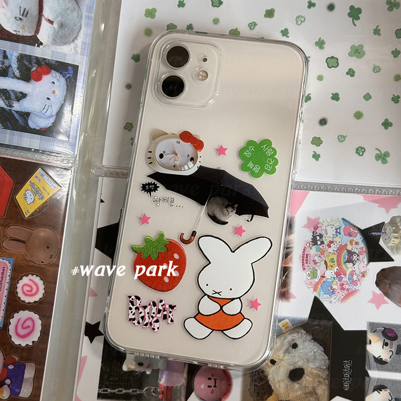 海浪公园【拍三免一】兔子草莓猫咪适用于iPhone15promax手机壳tpu透明软壳小米14