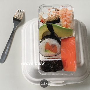 海浪公园 寿司餐盒适用于iPhone15promax手机壳tpu透明软壳三星s24小米14pro华为p70pro 拍三免一