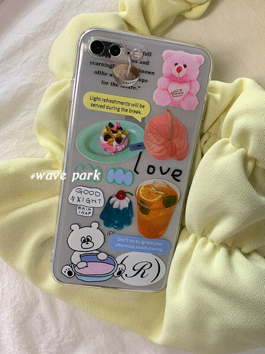 海浪公园【拍三免一】毛绒小熊可爱ins甜点适用于iPhone15promax手机壳tpu透明软壳vivo