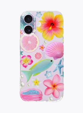 海浪公园【拍三免一】粉色夏天花朵鱼适用于iPhone17promax手机壳tpu透明软壳三星s25至尊小米15pro华为p80