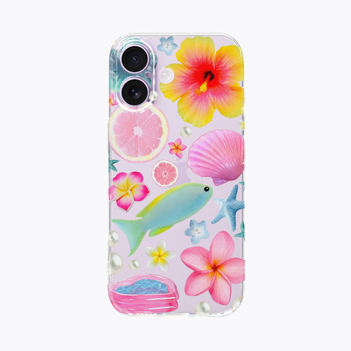 海浪公园【拍三免一】粉色夏天花朵鱼适用于iPhone17promax手机壳tpu透明软壳三星s25至尊小米15pro华为p80