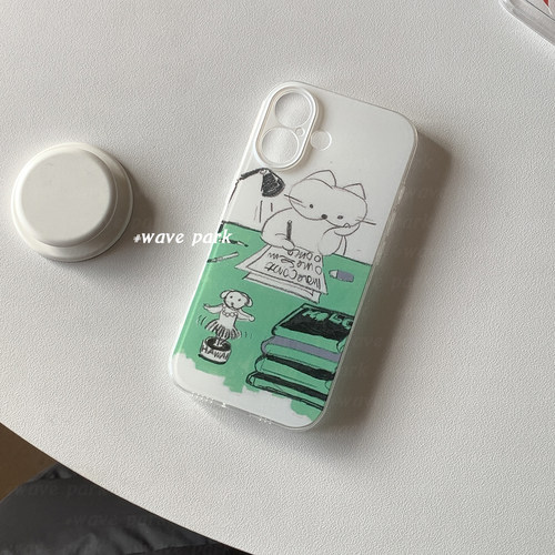 海浪公园【拍三免一】插画猫咪可爱适用于苹果17PM手机壳tpu透明软壳三星s25至尊小米17pro华为p80pro
