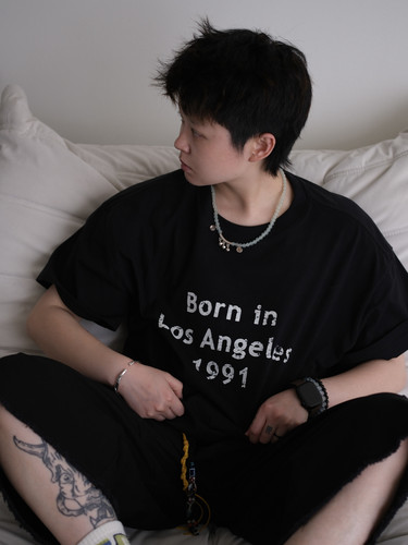 邪恶老鼻噶美式boxy复古做旧字母印花圆领T恤男女宽松短袖上衣男