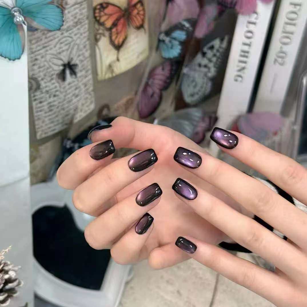 【葡萄熟了】高级深紫玻璃珠猫眼纯手工穿戴甲简约显白日常美甲贴,彩妆/香水/美妆工具,穿戴甲/甲片,淘宝优惠券,粉丝福利购,淘宝优惠卷