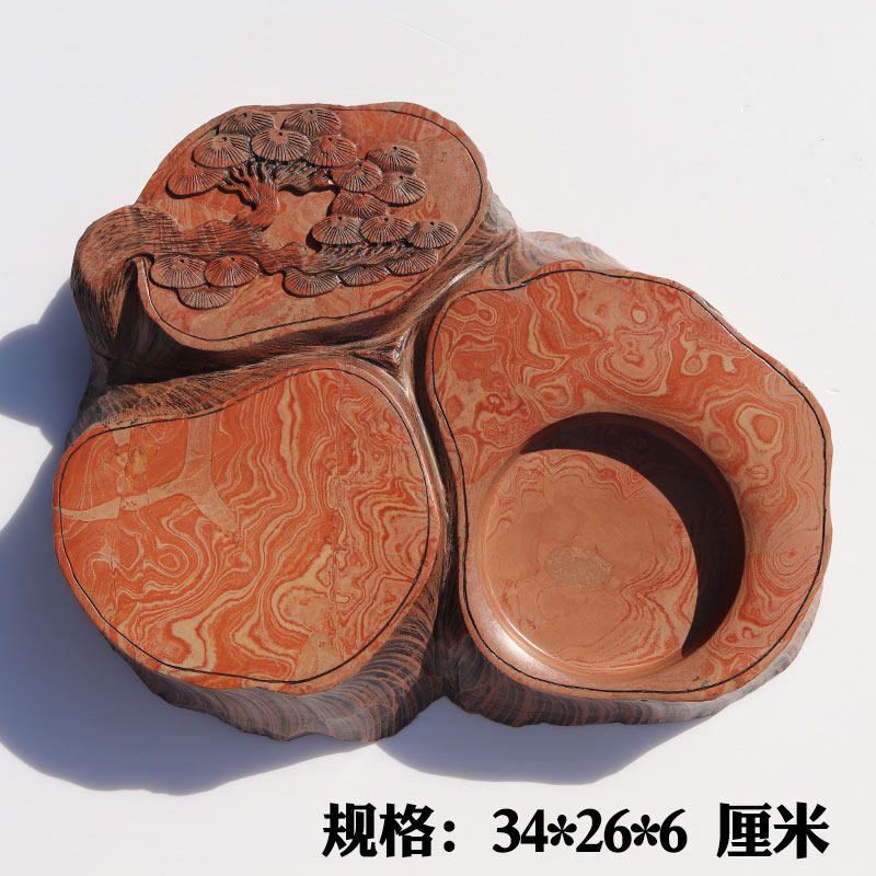 红丝砚树桩砚台摆件大气厚重可做干泡台摆件颜色花纹好收藏送礼佳