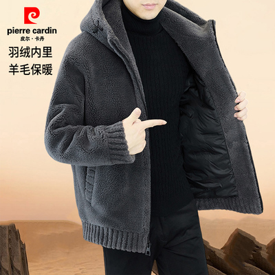 皮尔卡丹加厚羽绒服男士羽绒内胆爸爸装中老年羊毛呢外套男装外套