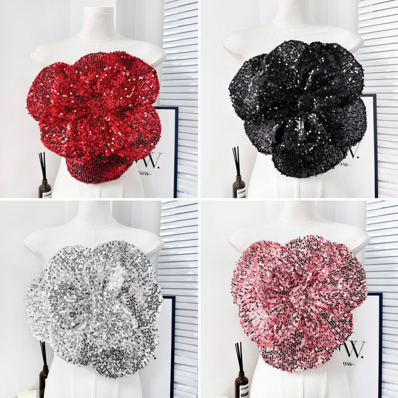 重工超大花朵多层亮片表演礼服装饰西装礼服吊带布贴立体diy胸花