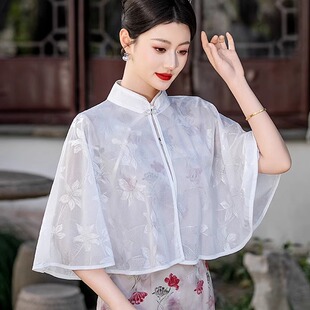 旗袍云肩外搭开衫春秋防晒披风斗篷新中式礼服复古蕾丝立领子披肩