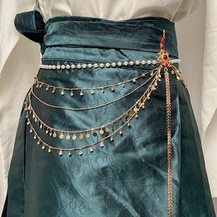 腰链马面裙汉服装饰国风挂件腰间禁步压襟新娘珍珠长流苏敦煌腰封