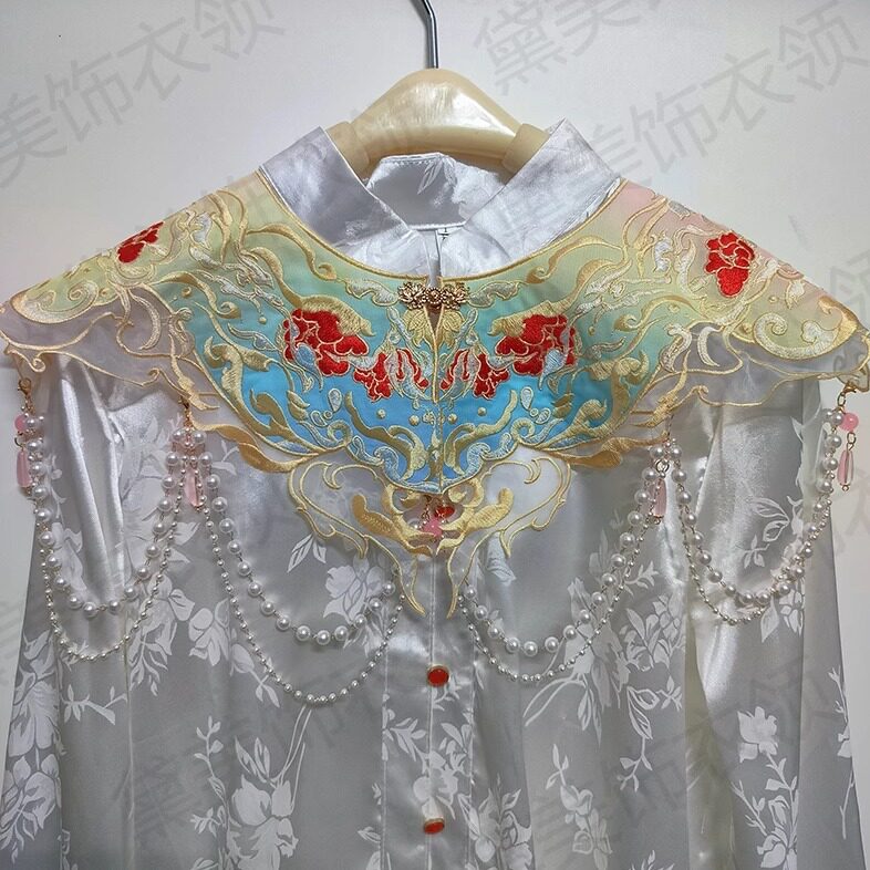 云肩马面裙汉服珍珠配饰披肩彩色中式长流苏吊坠学士服衬衣假领子