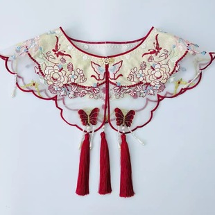 新款重工云肩仙女刺绣中式红色蝴蝶流苏马面裙汉服国风明制假领子