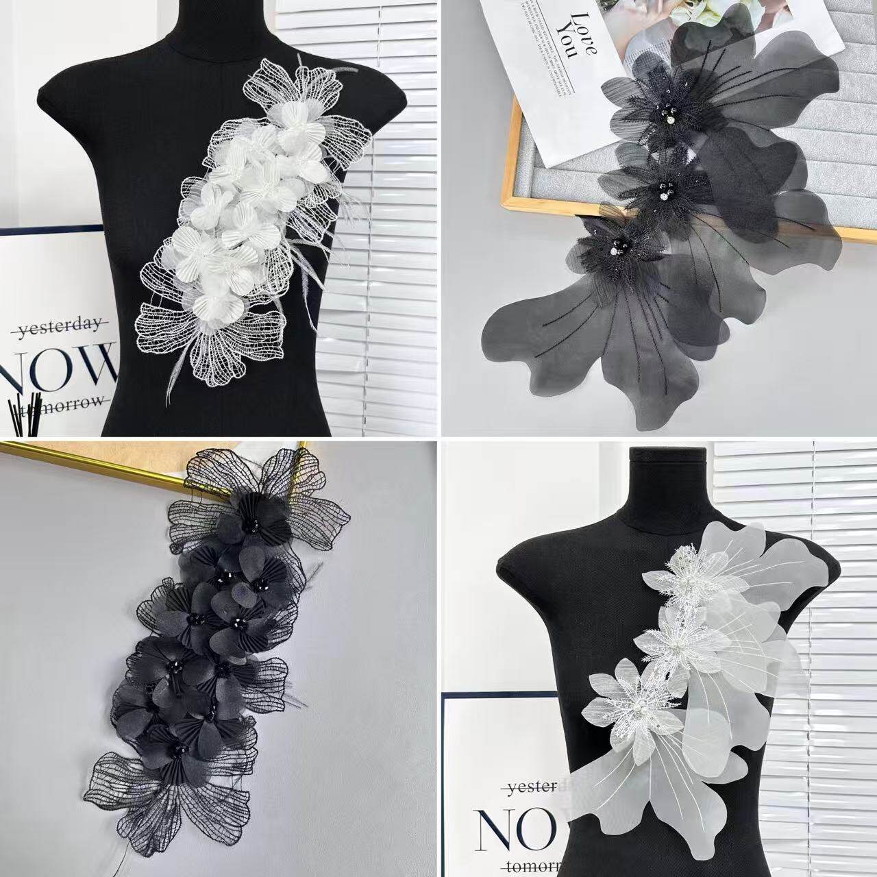 多层镂空花朵刺绣钉珠叶子diy服装辅料香风婚纱礼服轻奢立体布贴
