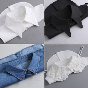 假领子女棉秋冬牛仔衬衣尖领毛衣卫衣装 饰内搭翻领蕾丝雪纺娃娃领