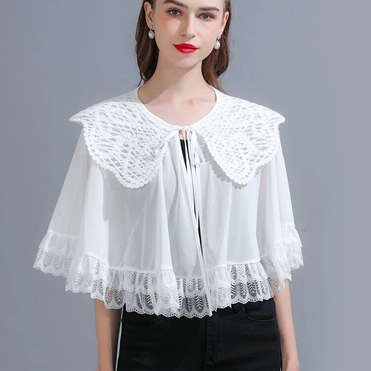 夏季披肩配旗袍吊带裙蕾丝短款开衫防晒罩衫民国复古刺绣假领坎肩