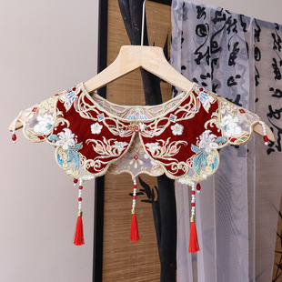 红色云肩新中式刺绣外搭喜庆流苏马面裙汉服敬酒服复古风亲子披肩