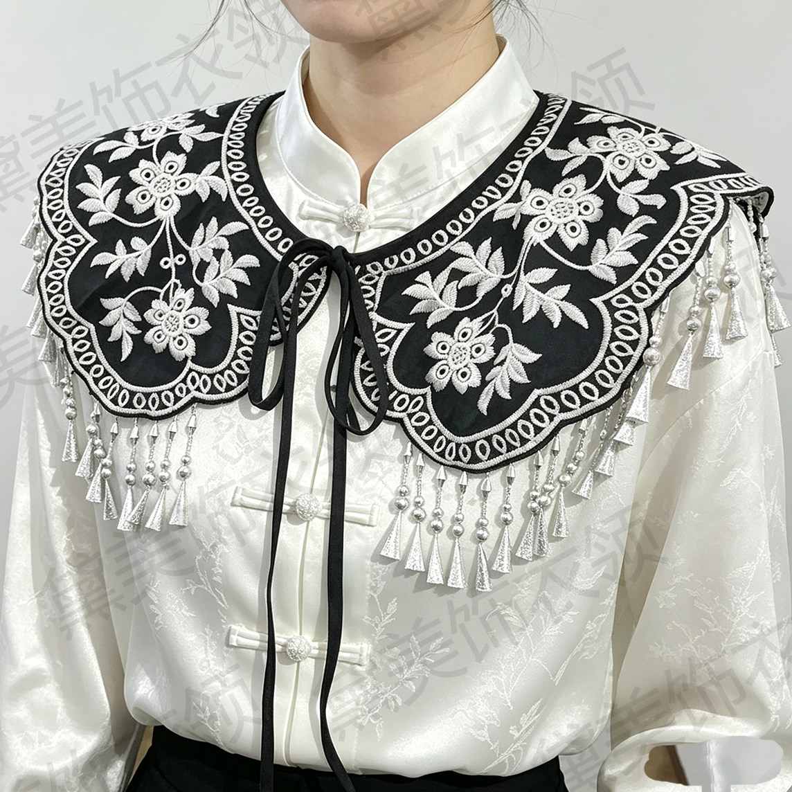 苗银云肩中式马面裙汉服旗袍假领子衬衫民族风刺绣外搭学士服披肩