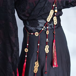 国风万贯铜钱背链斜挎流苏腰链古风汉服COS少庄主马面裙挂件配饰
