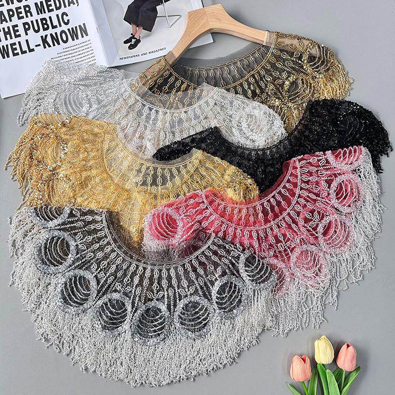 假领子重工镂空蕾丝钉珠流苏花边辅料欧美云肩装饰晚礼服外搭披肩