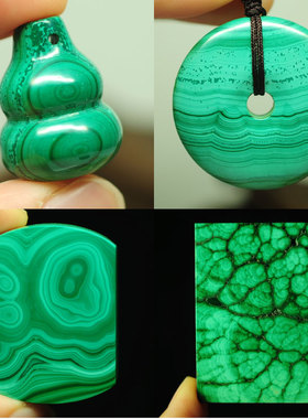 天然美纹吊坠方牌孔雀石独特个性