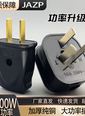 5000W纯铜黑色二脚三角通用插头大功率国标防摔阻燃不带线插头