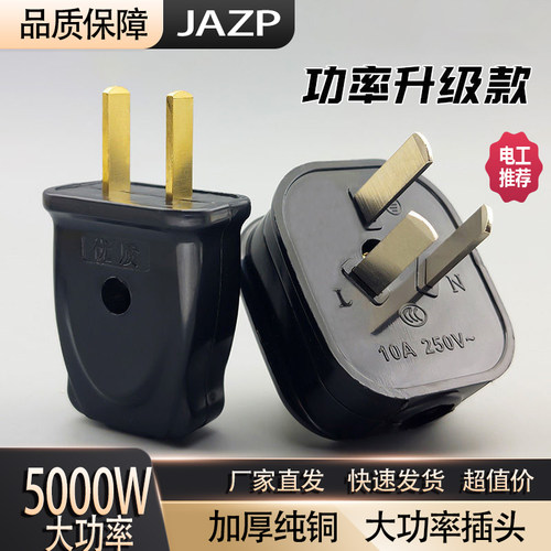 新品高质量黑色二脚三脚插头国标