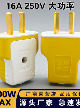 5000W大功率防摔可旋转二脚插头家用工地通用电源电器插头国标