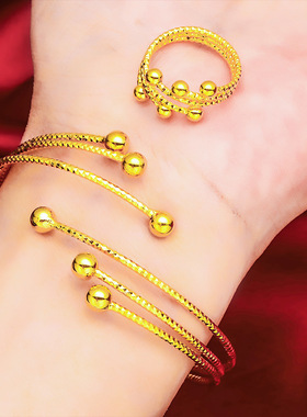 礼物礼品首饰转运珠戒指手镯开口3线女士转运珠手镯套装生日礼物