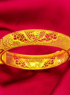 礼物礼品首饰饰品首饰民族风开口手镯女电镀18K镂空花朵镯子仿真