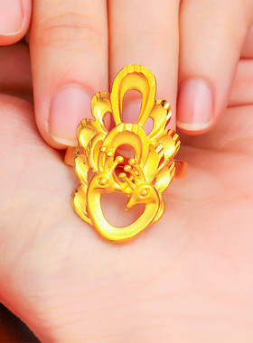 礼物礼品首饰镂空凤尾戒指 饰品首饰镀典雅民族风动物孔雀开屏开