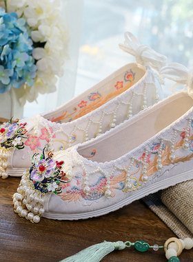 原创【容颜至尊】古风新娘婚鞋结婚珍珠绣花鞋内增高红色汉服鞋