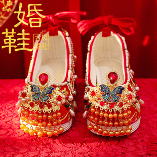 敬酒高级感新娘秀禾鞋 红色秀禾服鞋 女中式 低跟布鞋 子明制汉服婚鞋