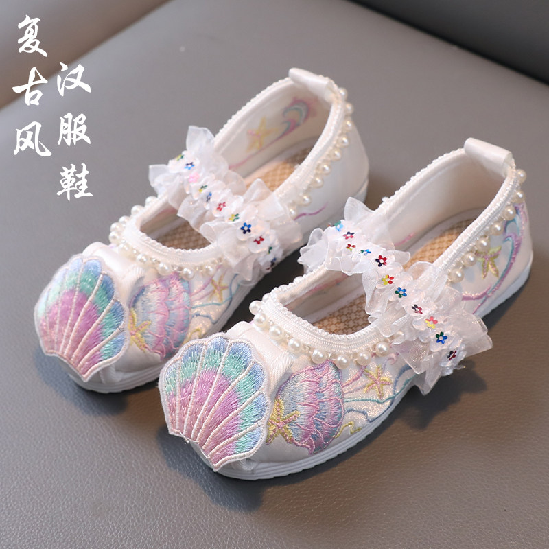 古风布鞋重工刺绣纯棉布料图片