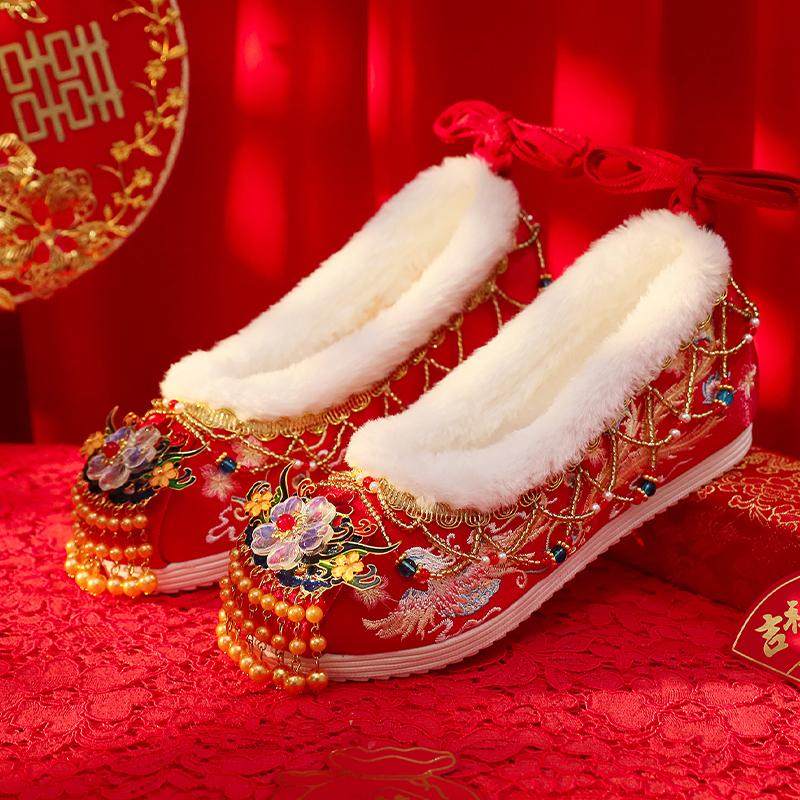 冬季加绒秀禾服婚鞋中式新娘结婚红色古装棉鞋汉服鞋子古风绣花鞋,女鞋,婚鞋,淘宝优惠券,粉丝福利购,淘宝优惠卷