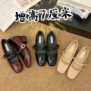 粗跟单鞋 春配裙子法式 女 小个子内增高7cm复古中跟玛丽珍鞋 羊皮版