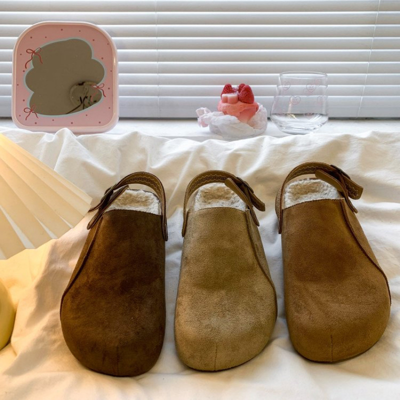 厚底内增高加绒勃肯鞋包头半拖鞋女外穿2025秋冬新款两穿博肯单鞋