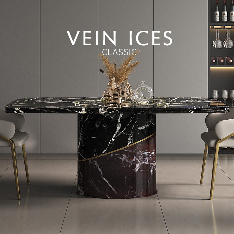 意式轻奢天然大理石长方形餐桌
