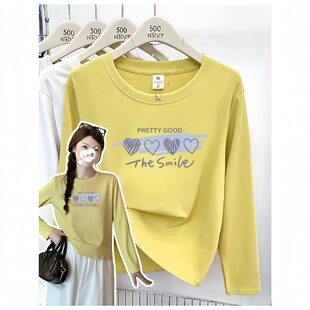 长袖T恤女春季2026新款流行女装早春薄款上衣黄色内搭打底衫外穿