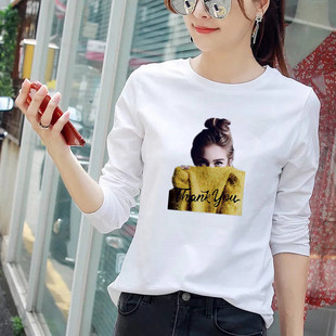 今年流行上衣服丅桖 女土秋衣外穿白色打底衫 单衣长袖 T恤女秋女衫