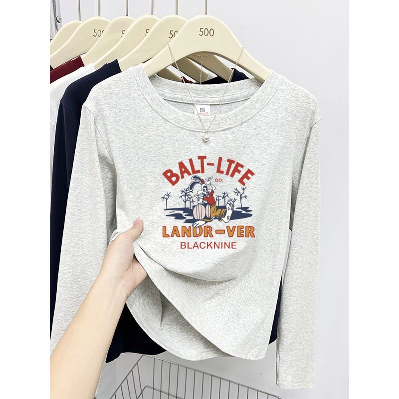 浅灰色纯棉长袖t恤2025新款女士秋装好看内搭打底衫早秋单穿上衣