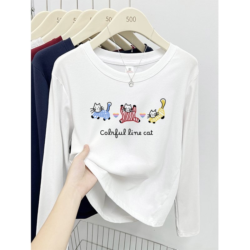 2025新款纯棉长袖t恤女士秋装宽松时尚洋气有气质内搭打底衫上衣