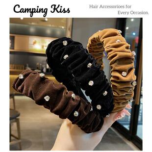 法国CK~黑色丝绒水钻发箍女秋冬高颅顶发卡褶皱头箍2025新款发饰